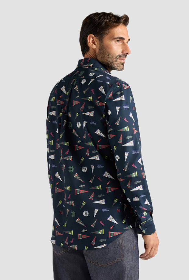 Camicia con stampa bandiere uomo navy blue 