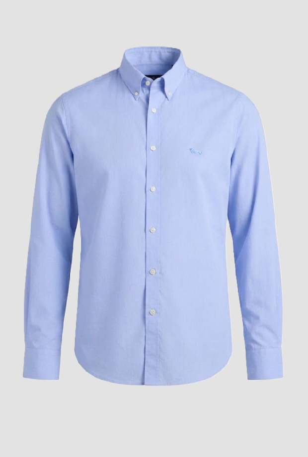 Camicia micro check uomo celeste 
