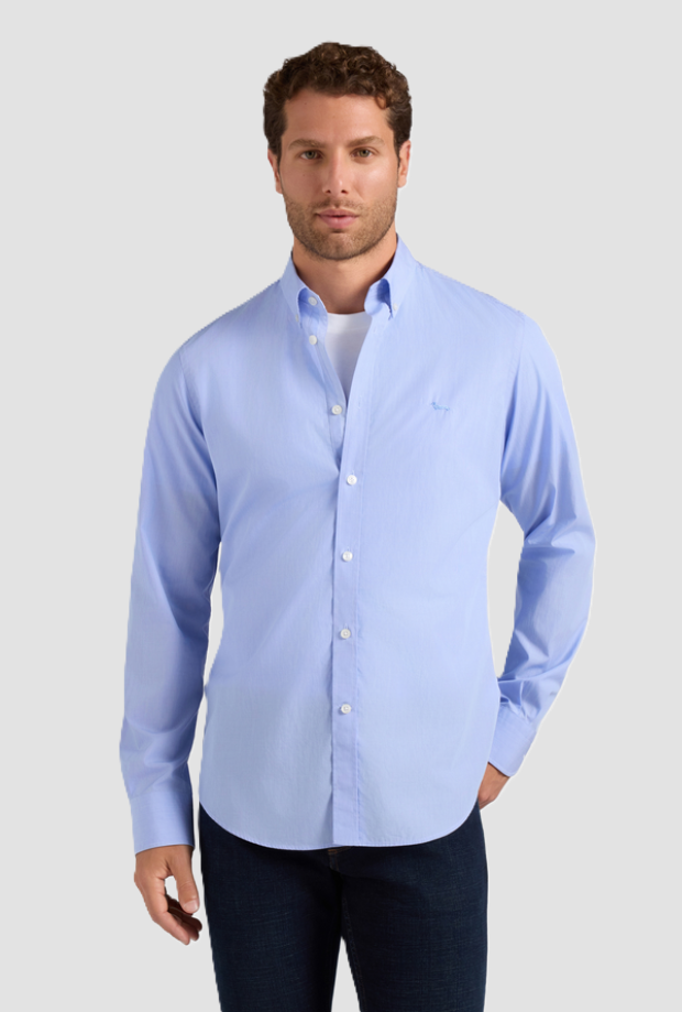Camicia micro check uomo celeste 