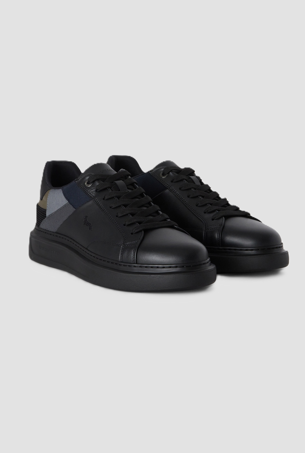 Scarpe in pelle con patchwork da uomo nero 