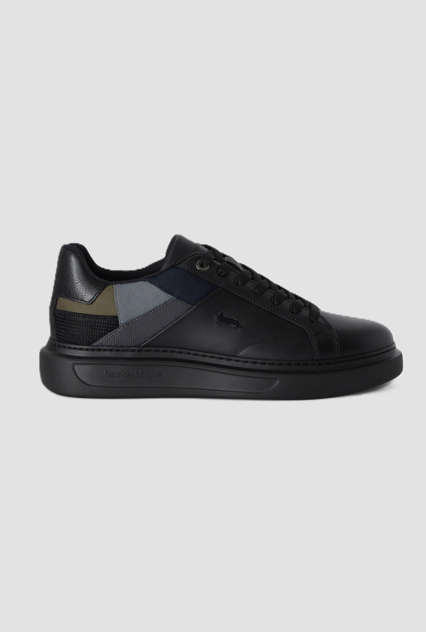Scarpe in pelle con patchwork da uomo nero 