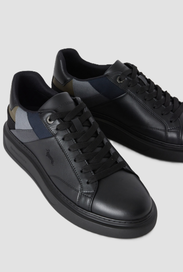 Scarpe in pelle con patchwork da uomo nero 