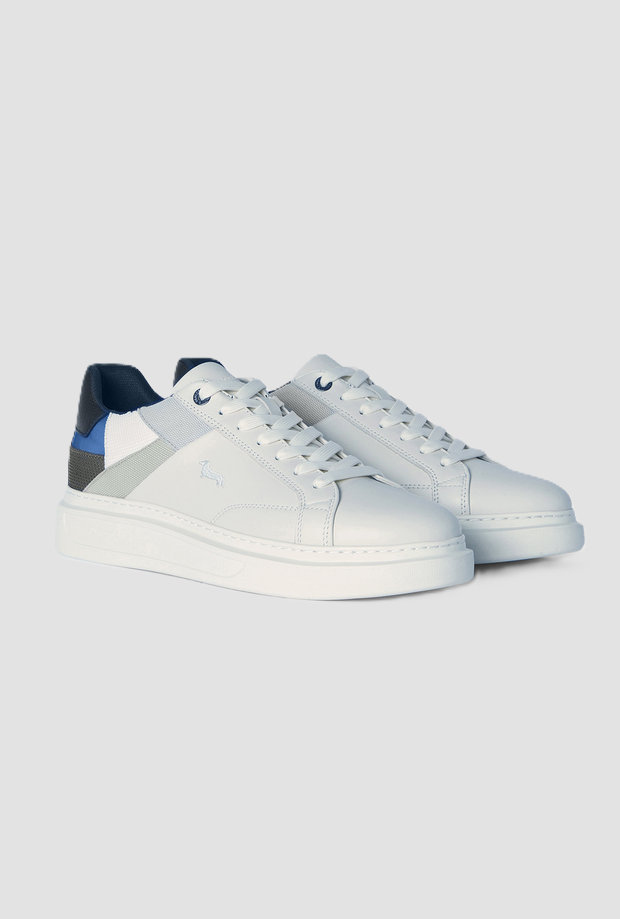 Scarpe in pelle con patchwork da uomo bianco 