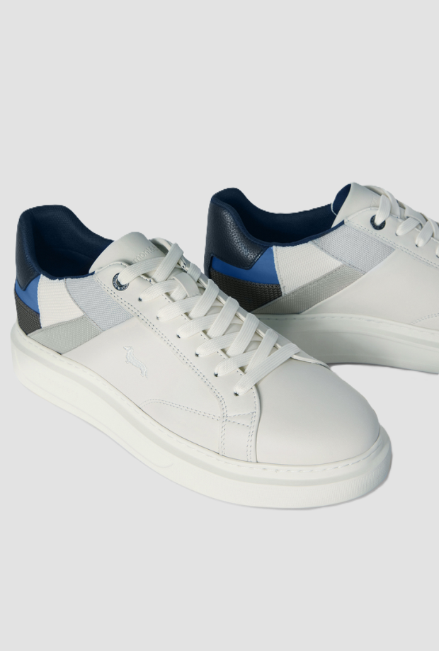 Scarpe in pelle con patchwork da uomo bianco 