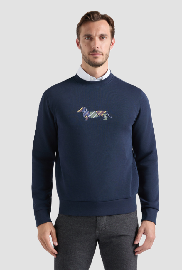 Felpa girocollo con patch regimental uomo navy blue 