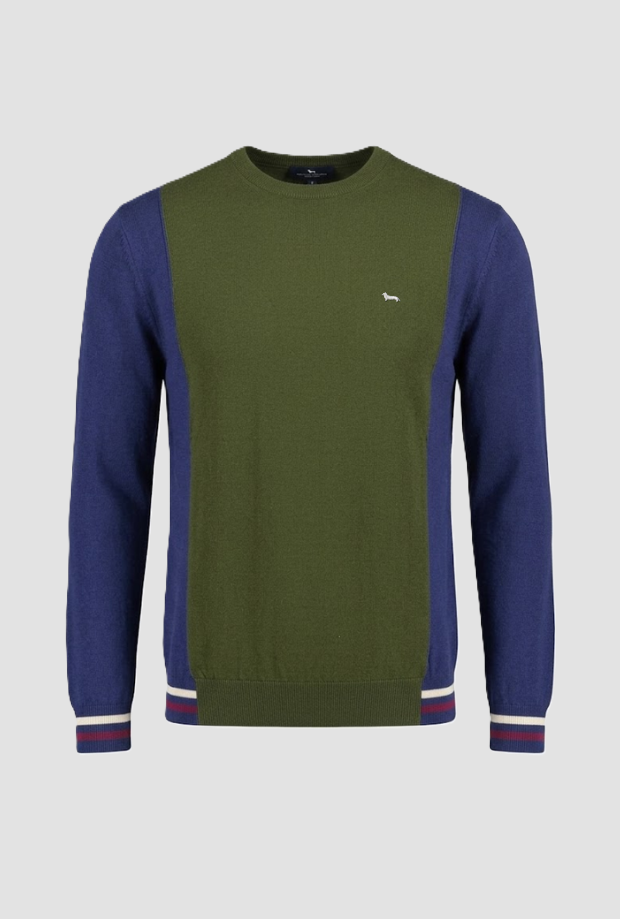 Maglia misto lana con maniche a contrasto uomo verde 