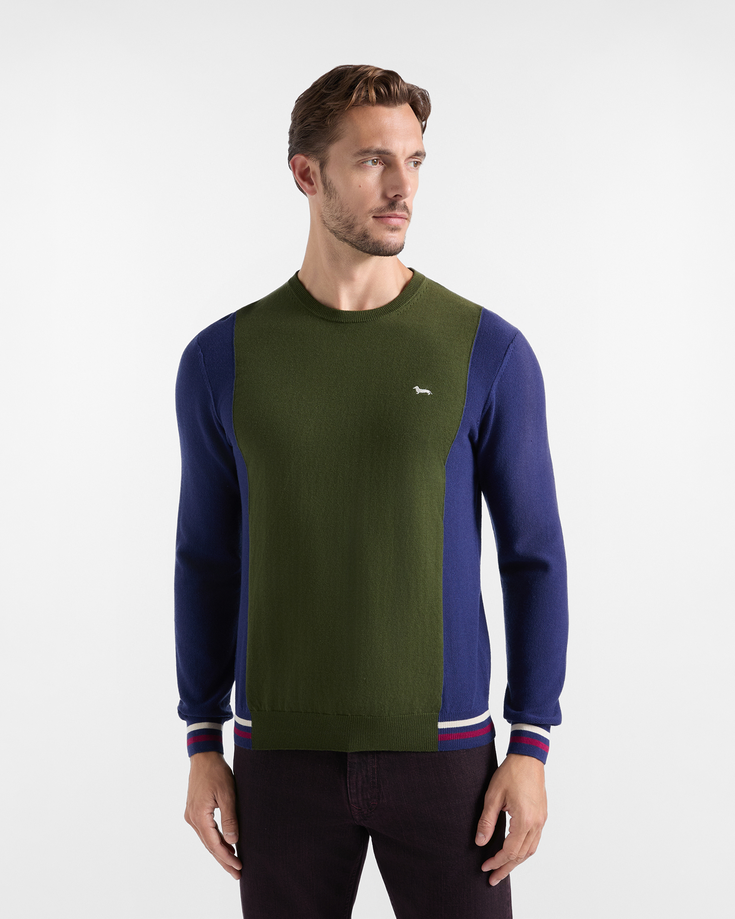 Maglia misto lana con maniche a contrasto uomo verde 
