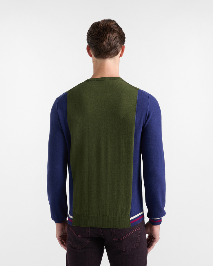 Maglia misto lana con maniche a contrasto uomo verde 