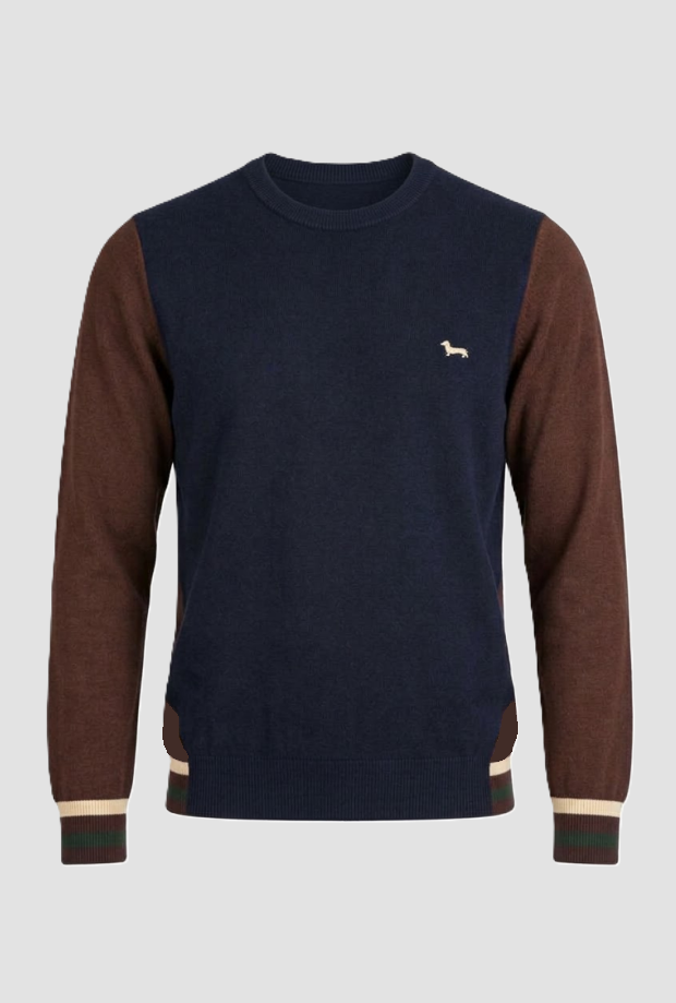Maglia misto lana con maniche a contrasto uomo navy blue 
