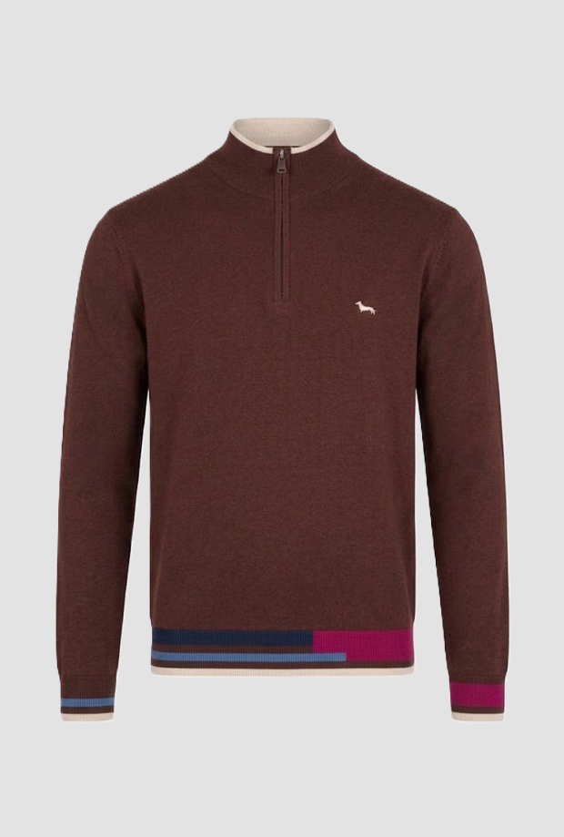 Maglia mezza zip a collo alto uomo marrone 