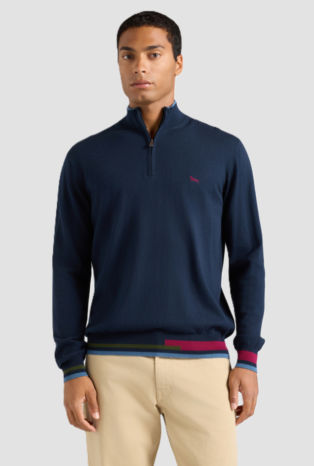 Maglia mezza zip a collo alto uomo navy blue 