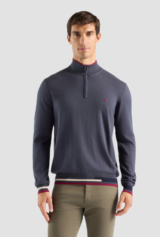 Maglia mezza zip a collo alto uomo grigio 