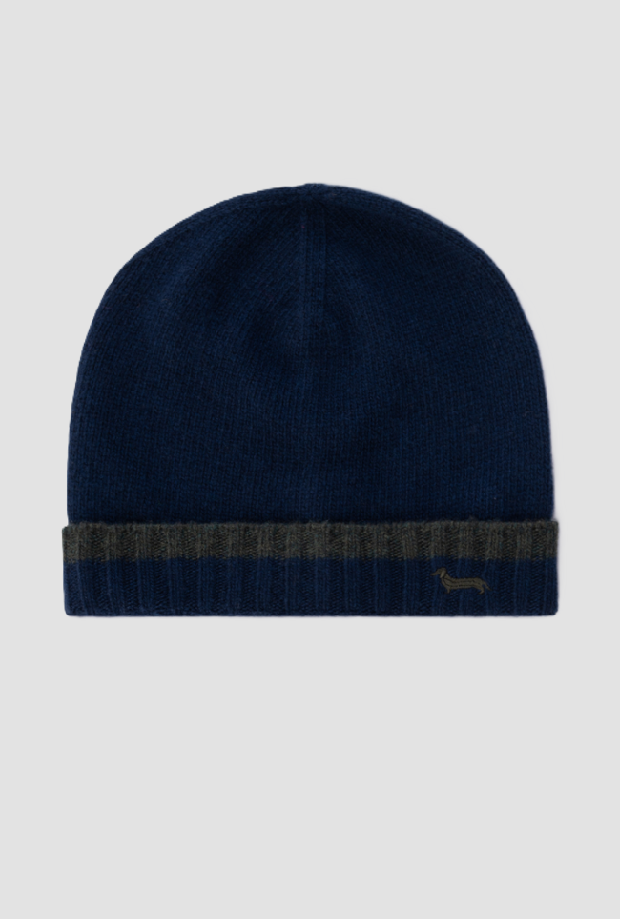 Berretto con ricamo uomo blu 
