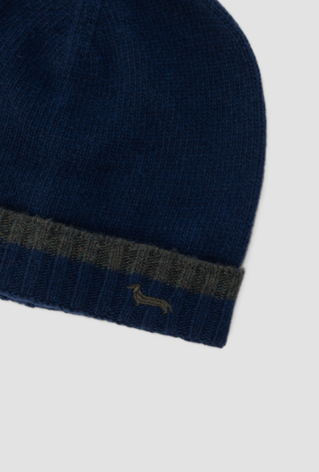 Berretto con ricamo uomo blu 