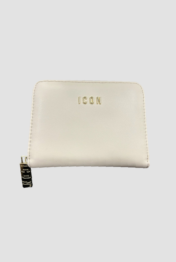 Portafoglio con logo e zip donna beige 