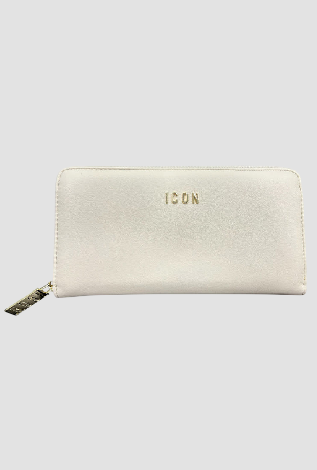 Portafoglio con zip e logo donna beige 