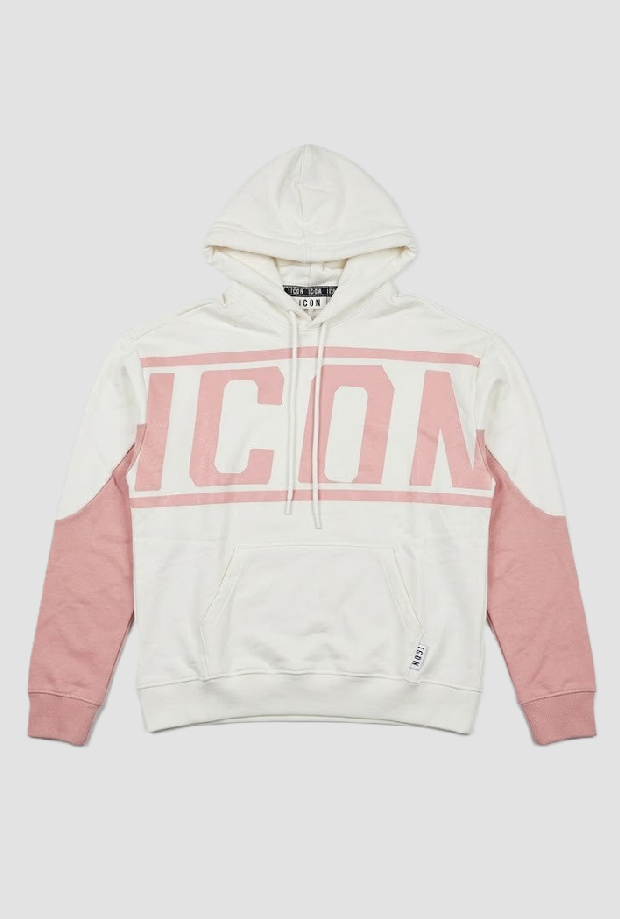 Felpa con cappuccio e logo uomo biano-rosa 