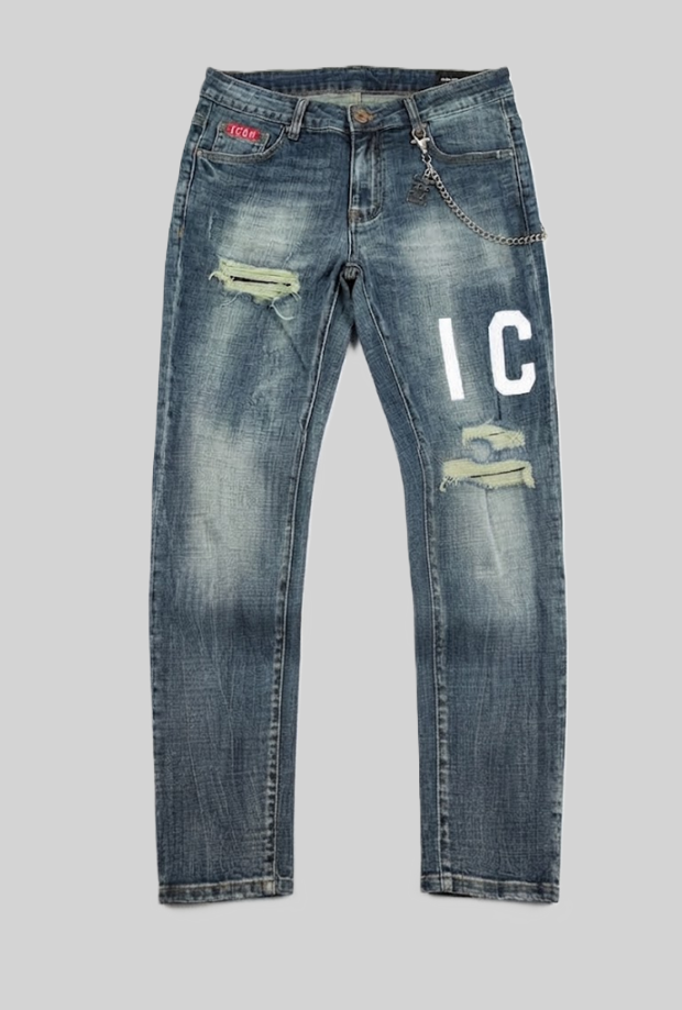 Jean con logo fronte retro uomo blu medio 