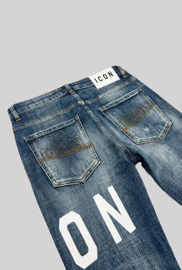 Jean con logo fronte retro uomo blu medio 