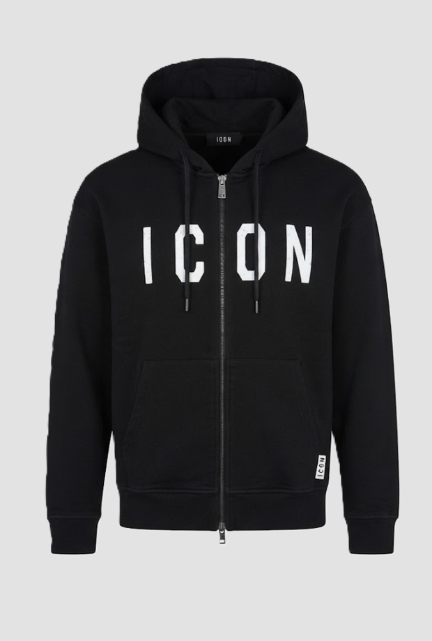 Felpa con cappuccio e zip da uomo nero 
