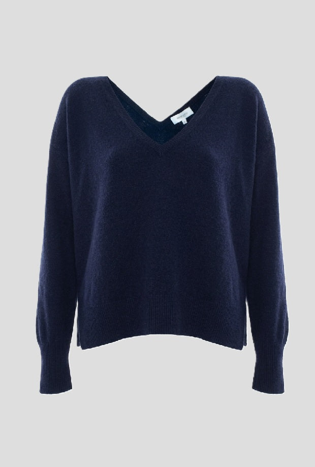Maglia con scollo a V donna blu 