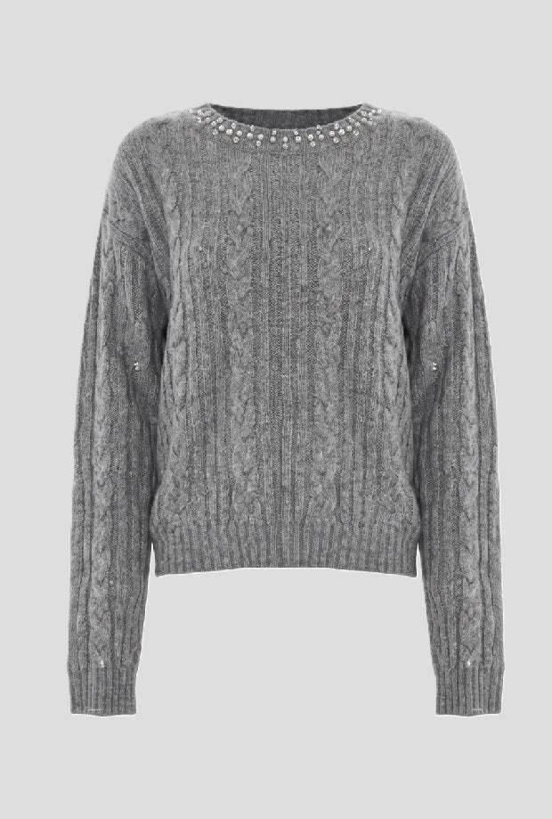 Maglione con strass donna grigio 