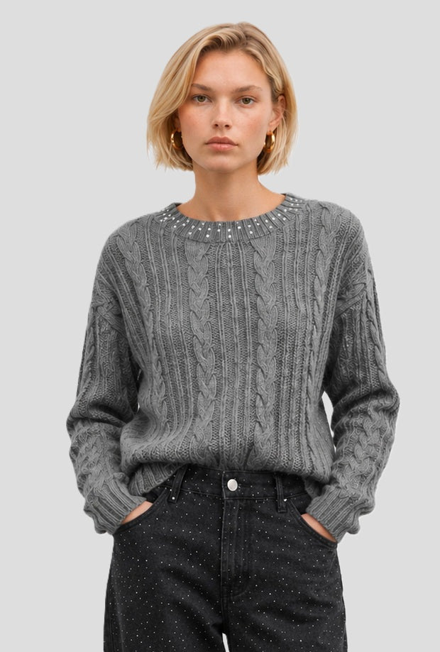 Maglione con strass donna grigio 