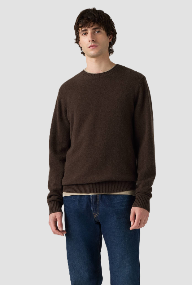 Maglia girocollo in lana merino uomo marrone 