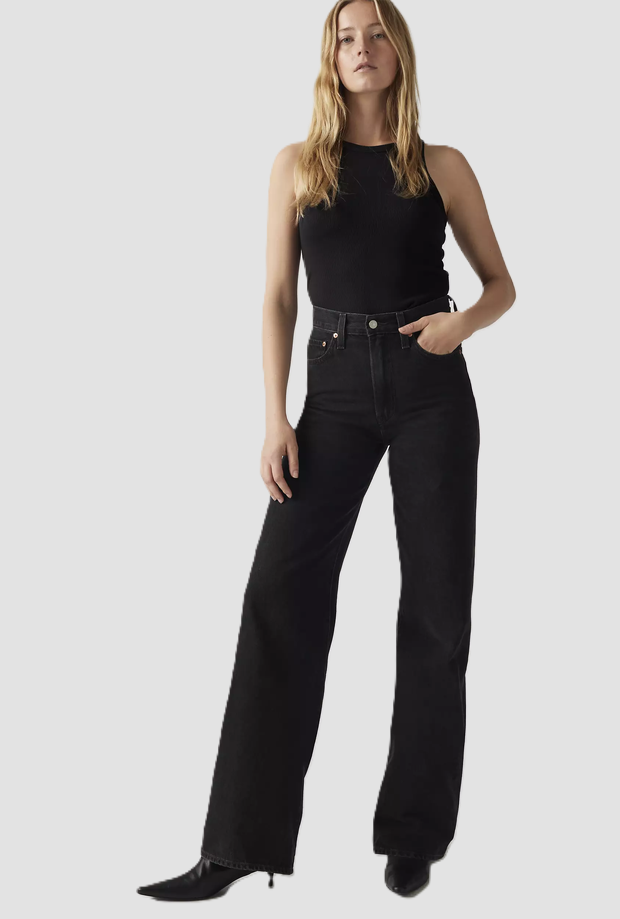 Jeans wide leg donna nero 