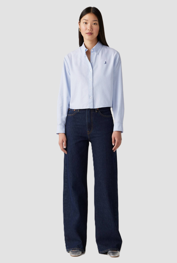 Jeans wide leg donna blu scuro 
