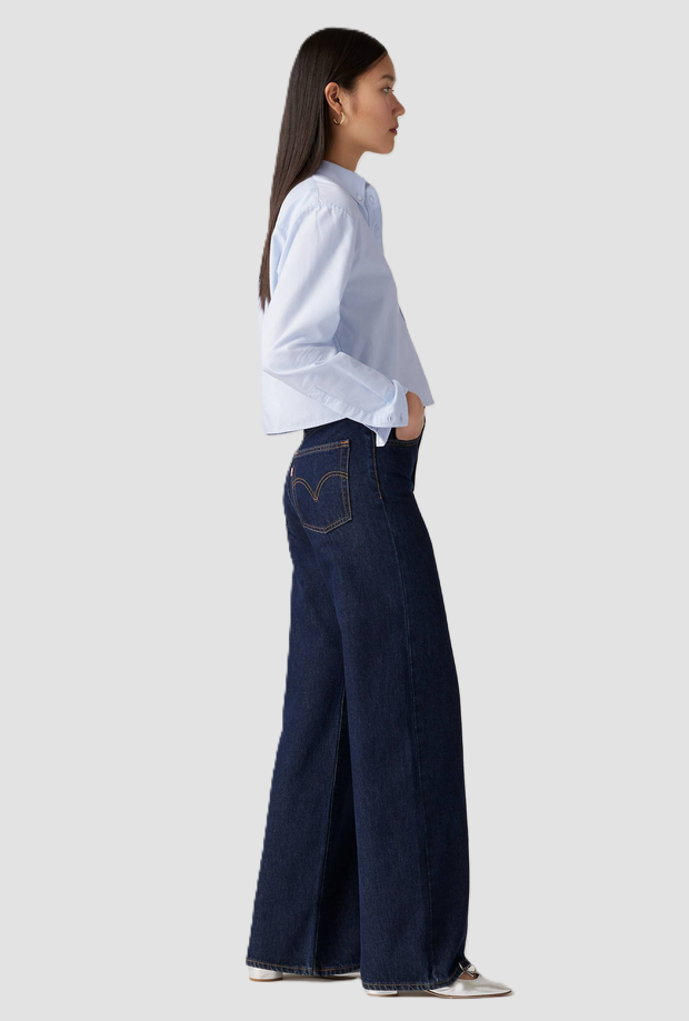 Jeans wide leg donna blu scuro 