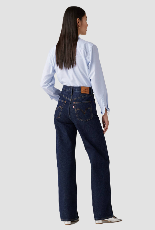 Jeans wide leg donna blu scuro 