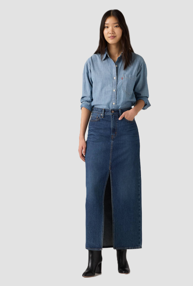 Gonna in denim con spacco donna blu medio 