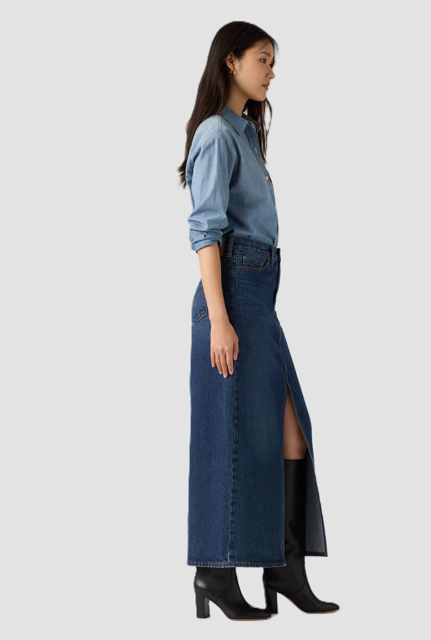 Gonna in denim con spacco donna blu medio 