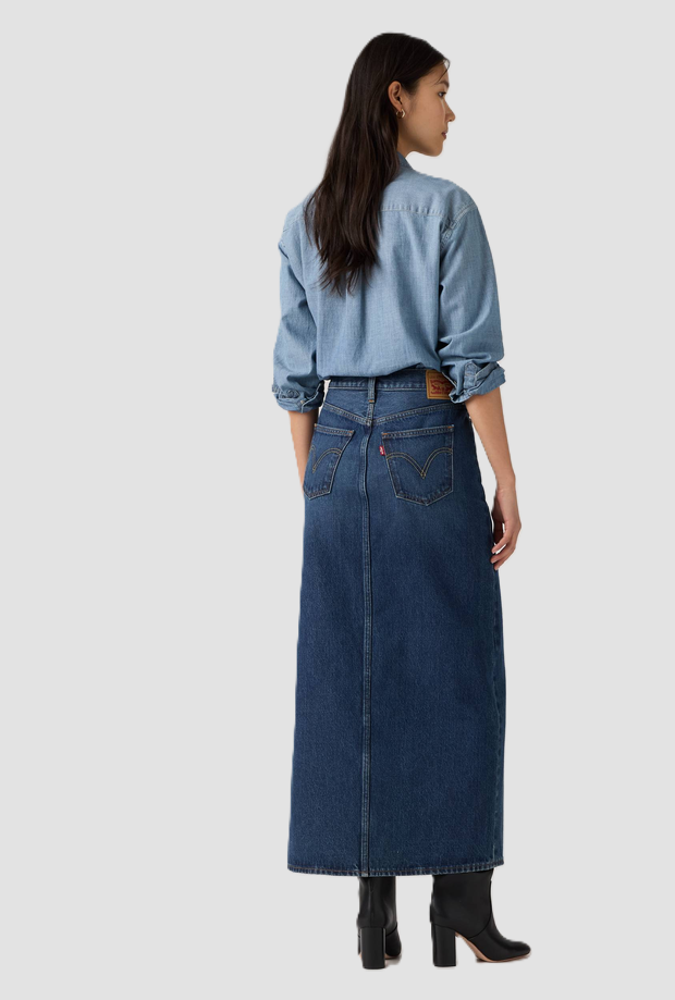 Gonna in denim con spacco donna blu medio 