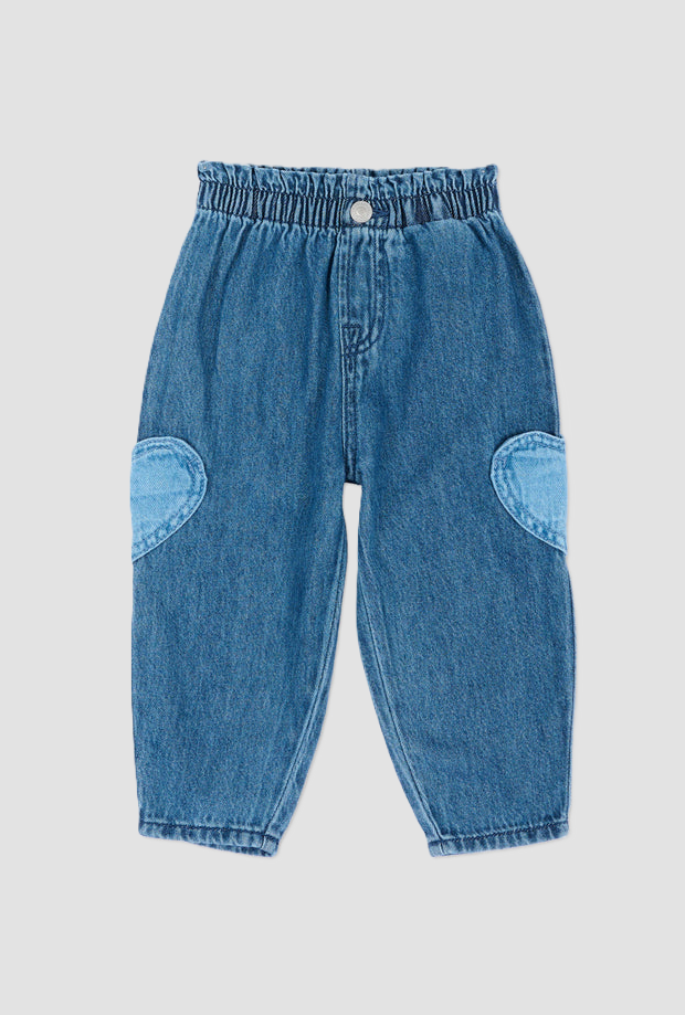 Jeans con tasche a cuore da neonato blu denim 