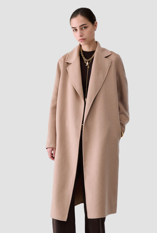 Cappotto lungo con cintura donna beige 