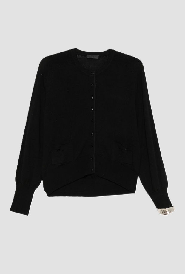 Maglia cardigan con gioiello donna nero 