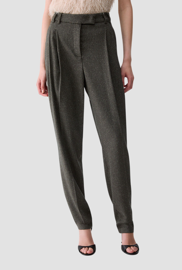 Pantalone in tweed donna verde 
