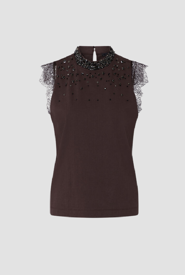 T-shirt con strass donna moka 