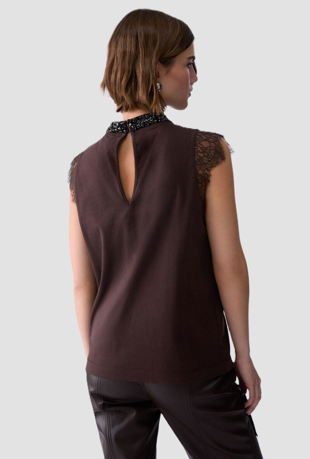 T-shirt con strass donna moka 