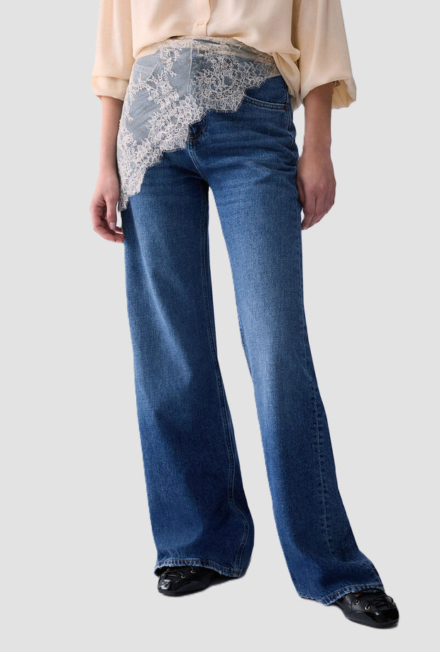 Jeans con bandana in pizzo donna blu denim 