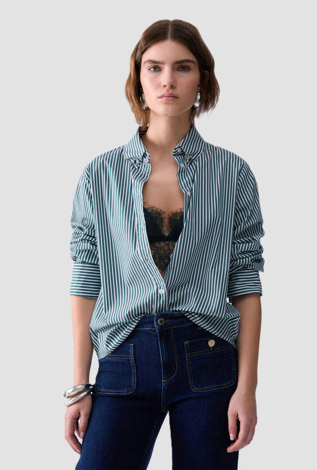 Camicia a righe donna verde 