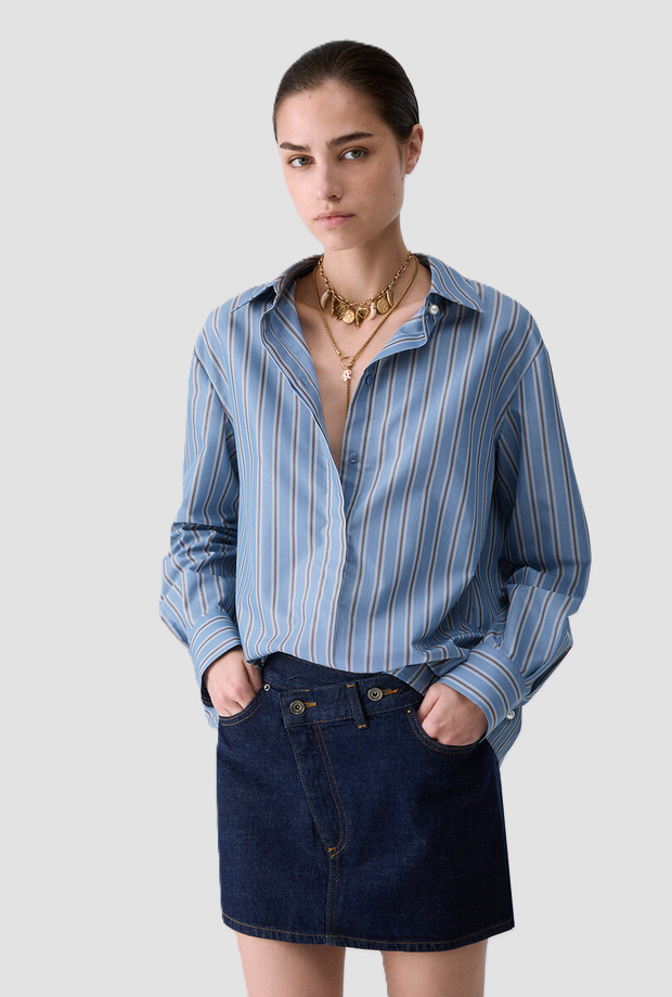 Camicia con dettaglio in pizzo donna azzurro 