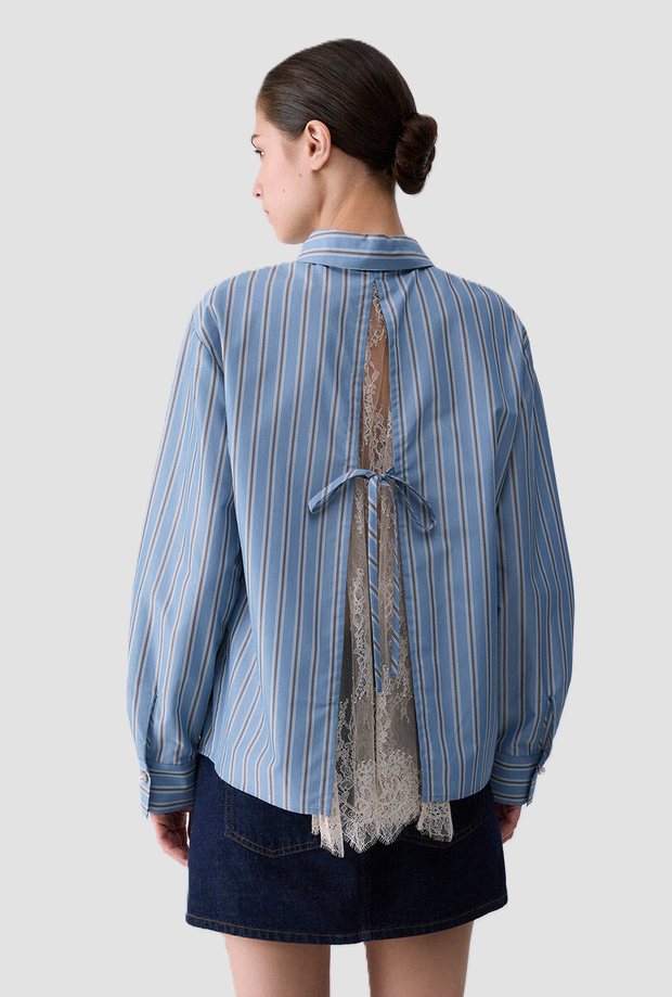 Camicia con dettaglio in pizzo donna azzurro 