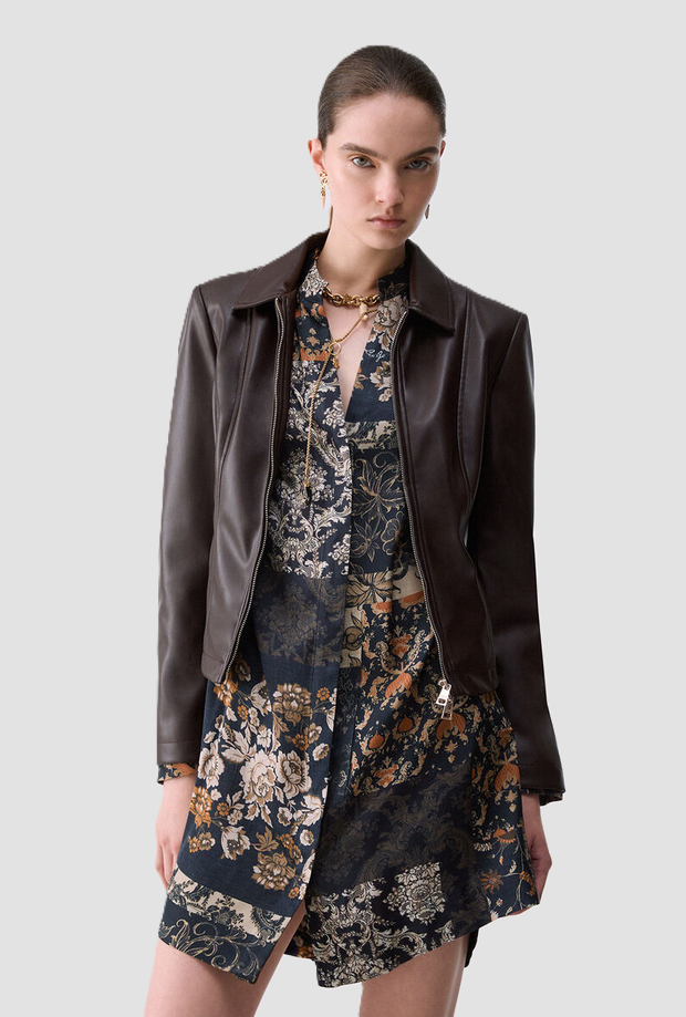 Giacca effetto pelle donna moka 