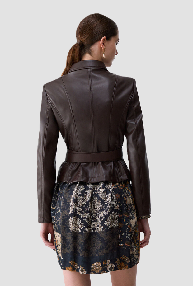 Giacca effetto pelle donna moka 