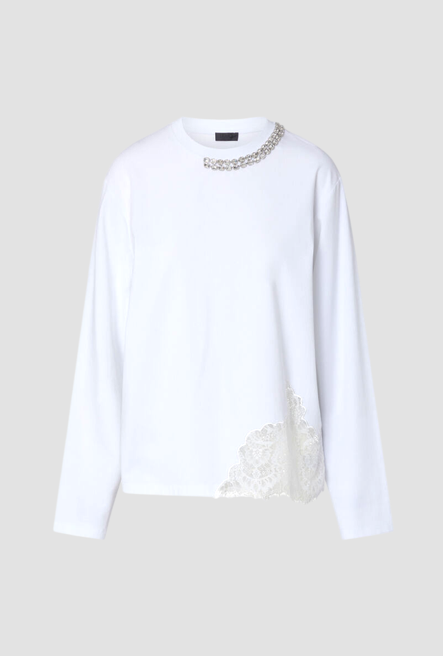 T-shirt con pizzo e gioiello donna bianco 