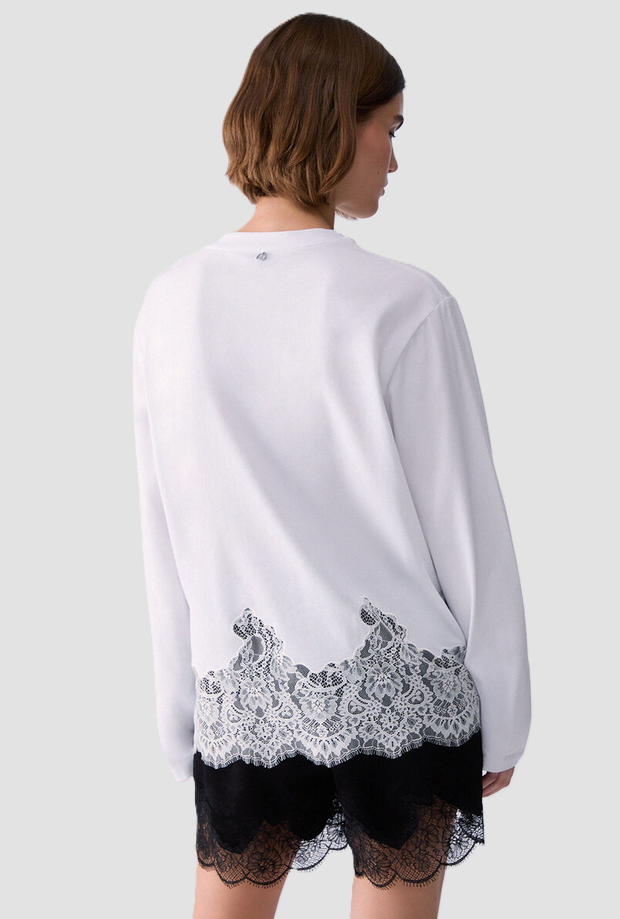 T-shirt con pizzo e gioiello donna bianco 