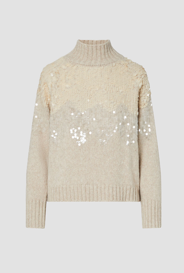Maglia dolcevita con paillettes donna gold-rose 